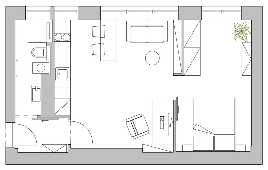 floor plan of a one bedroom appartment